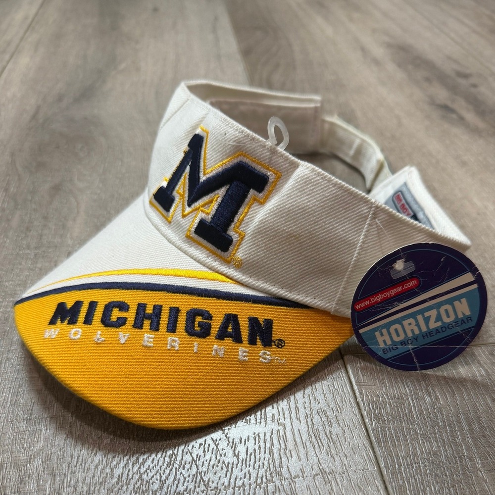 Michigan Wolverines NCAA Visor Big Boy Headgear White Maize Adjustable Hat NWT